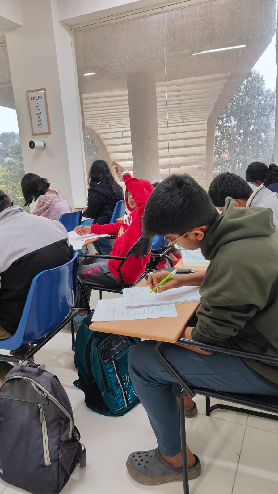 Students in a focused classroom session